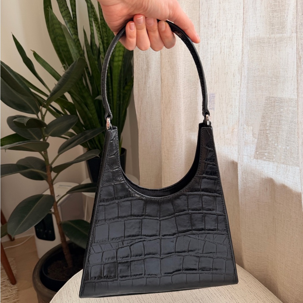STAUD Rey Bag - Black Croc-Embossed Shoulder Bag - Picture 6 of 16